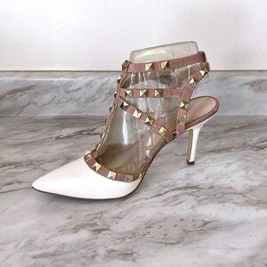 🪞 NEW bcbg t strap pointed toe studded embellished sling back dressy heels